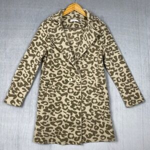 Patrizia Luca Car Coat Womens XS Leopard Print Felt Pockets Contemporary Chic